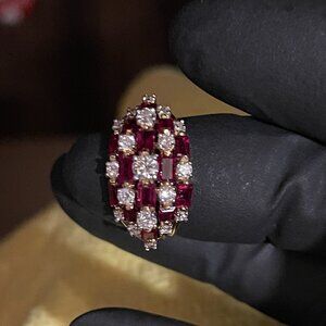 vintage lady's 18 kt gold platinum ruby and diamond cluster ring by Oscar Heyman
